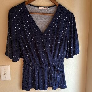 Navy Polka Dot Wrap Top